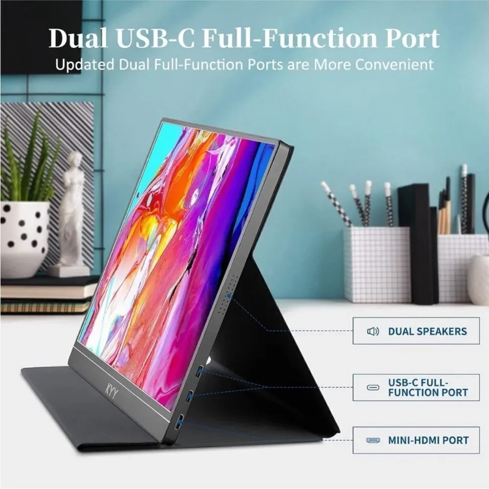 KYY Portable Monitor Display Gaming Monitor w/Premium Smart Cover, Speakers